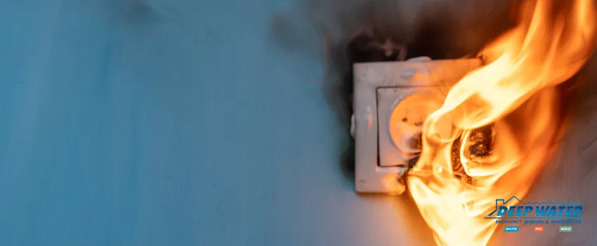 A fire is burning in the wall of an electrical outlet.