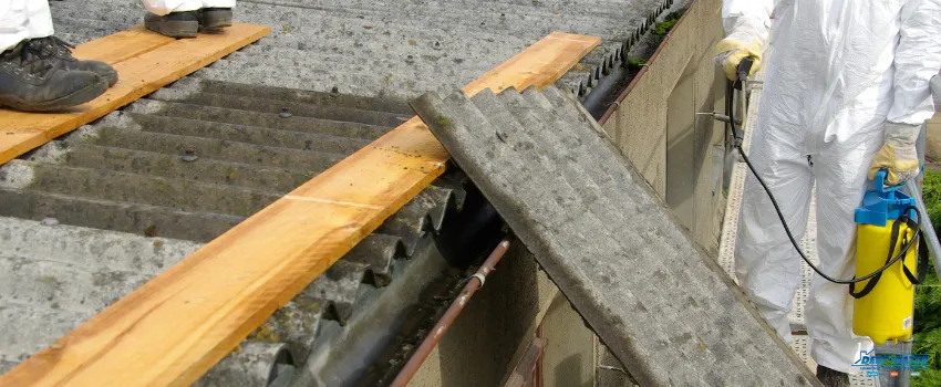 A roof that has been cut off of the side.