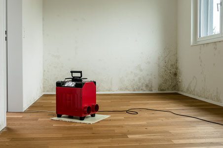 A red machine sitting on top of a hard wood floor.