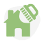 A green and white icon of a house with a wrench.